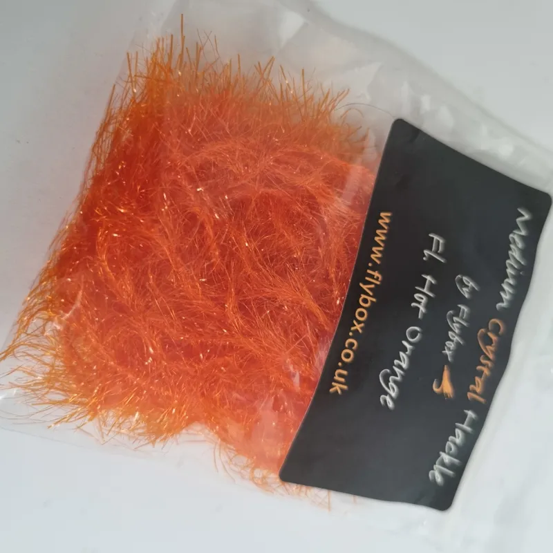 Flybox Medium Crystal Hackle in Fl.Hot Orange